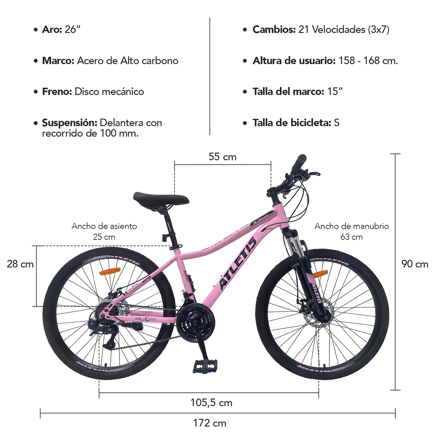 Bicicleta Mountain Bike W Force 26" Mujer Atletis Rosa