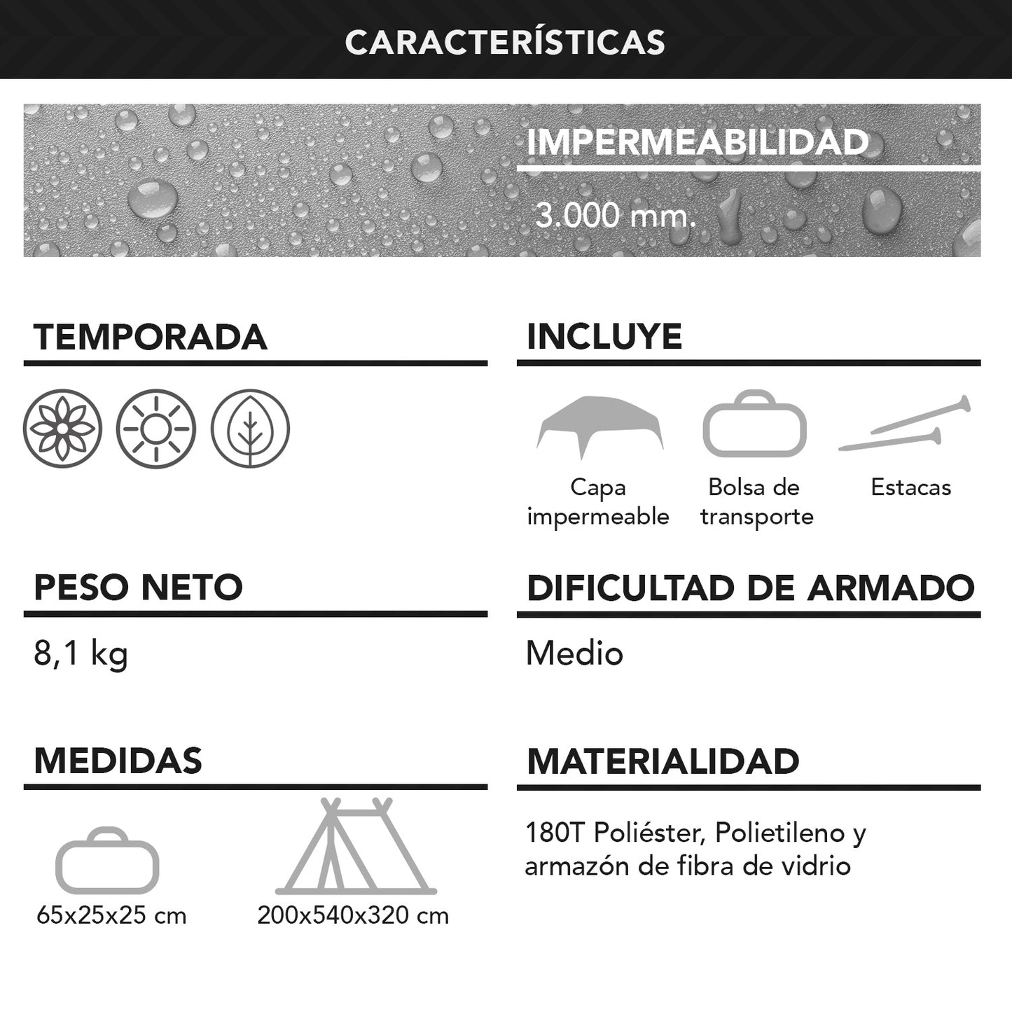 Carpa 12 Personas Camping Outdoor Gris