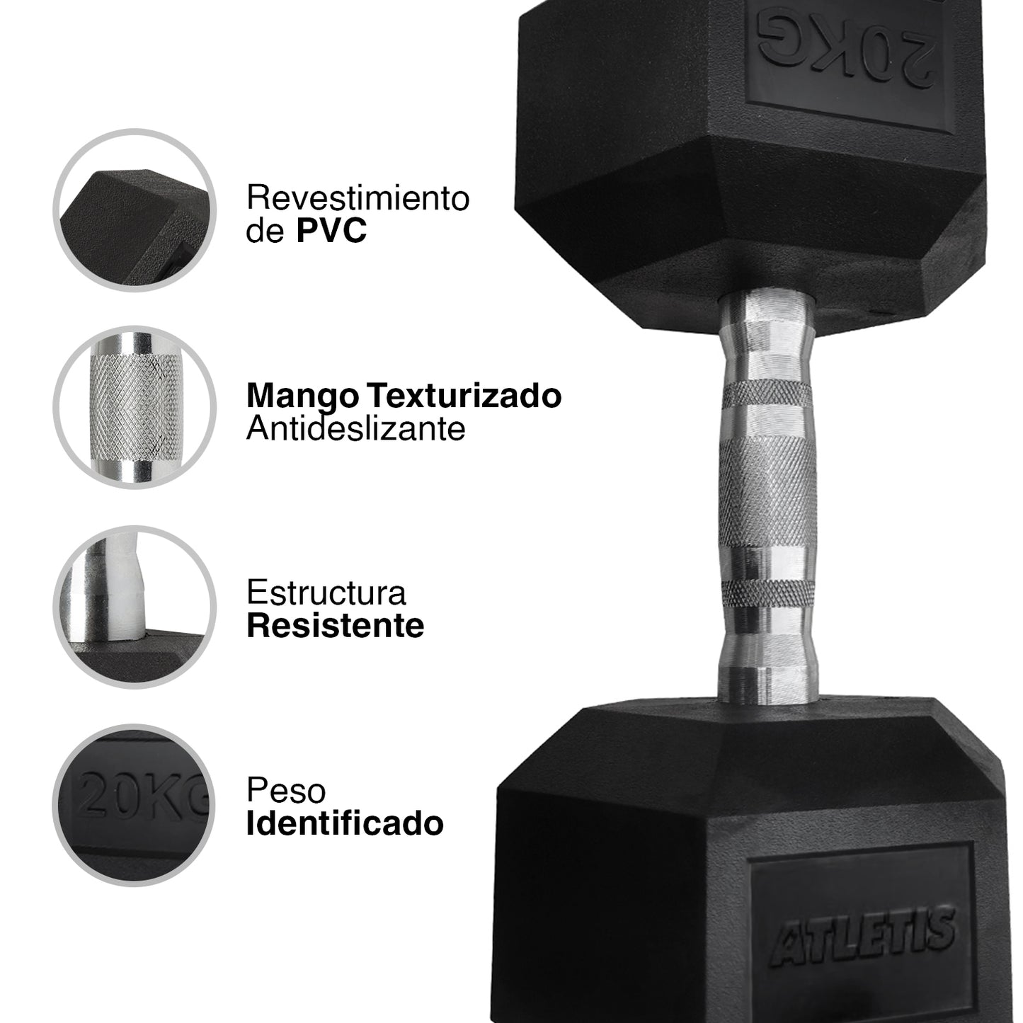 Mancuerna Hexagonal 20 Kg Negro