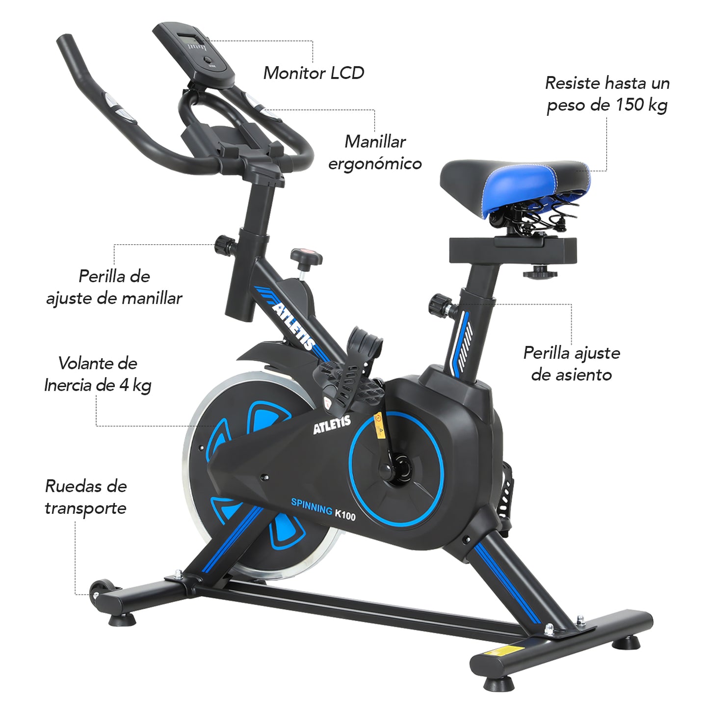 Bicicleta Spinning K100 Azul