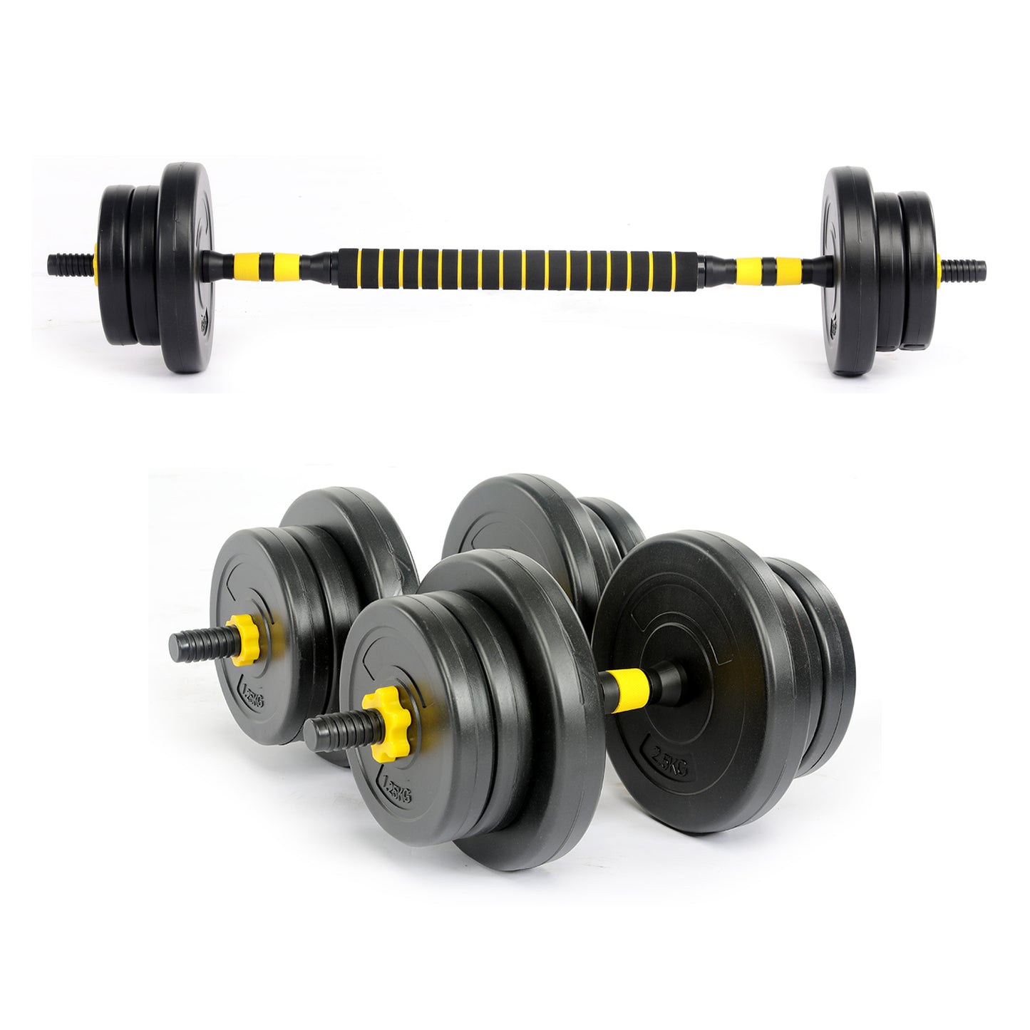 Set Barra y Mancuernas Ajustable 20 Kg Amarillo